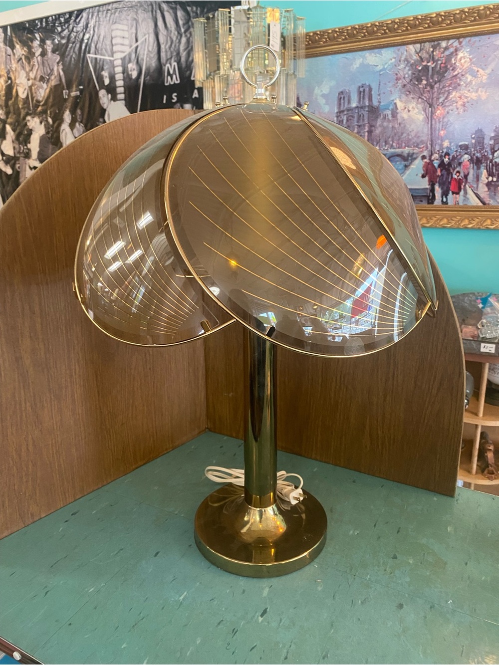 Large Vintage Brass Table touch Lamp 1980’s gold